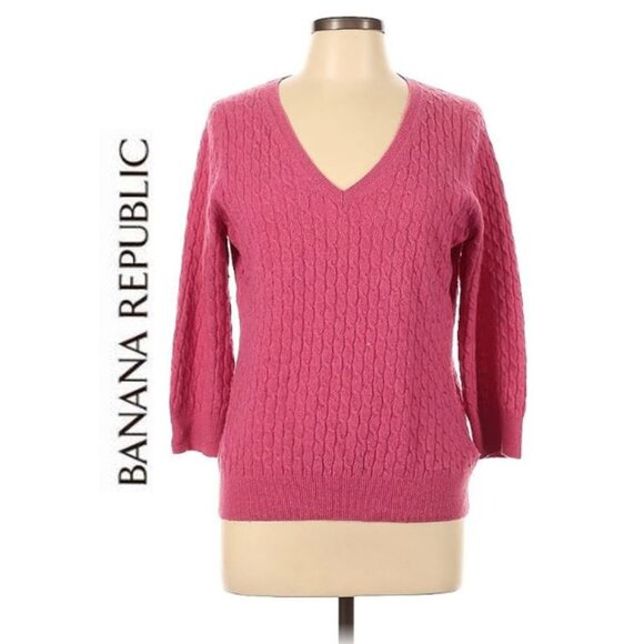 Banana Republic, Wool & Cashmere - pink cable knit v-neck pullover sweater - Picture 1 of 13